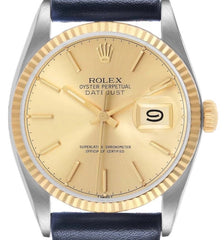 Rolex Datejust 36 Champagne Stick Dial on Generic Black Leather Band Ref. 16013 1986