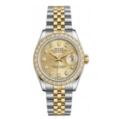 28MM Rolex Datejust 2CTW Natural Diamond Champagne Dial Face Diamond Bezel  2 Tone Jubilee Band Watch