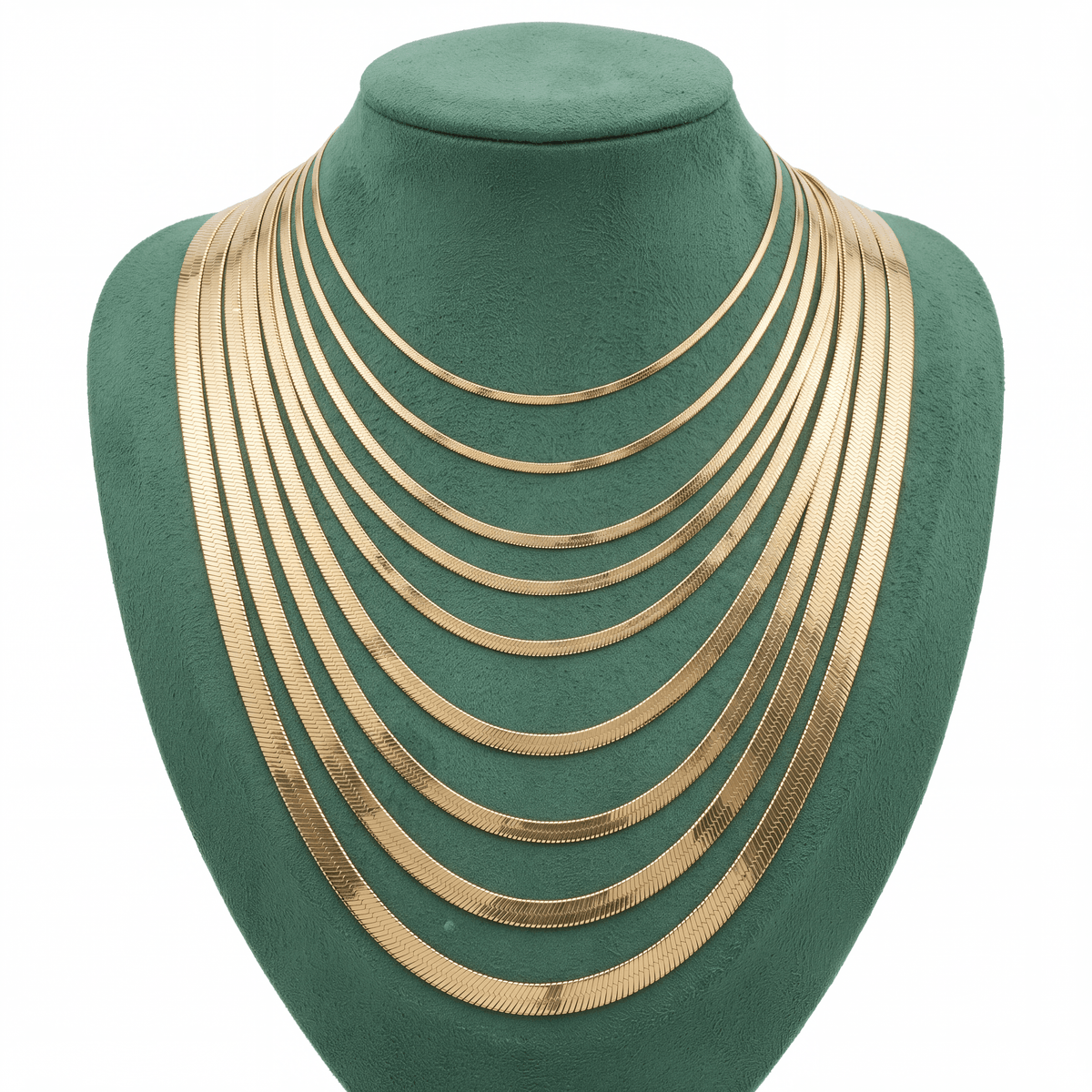 10k Yellow Gold Herringbone Necklace 3gms to 58.5gms Chain 3MM to 14MM Lengths Available 16" to 26"