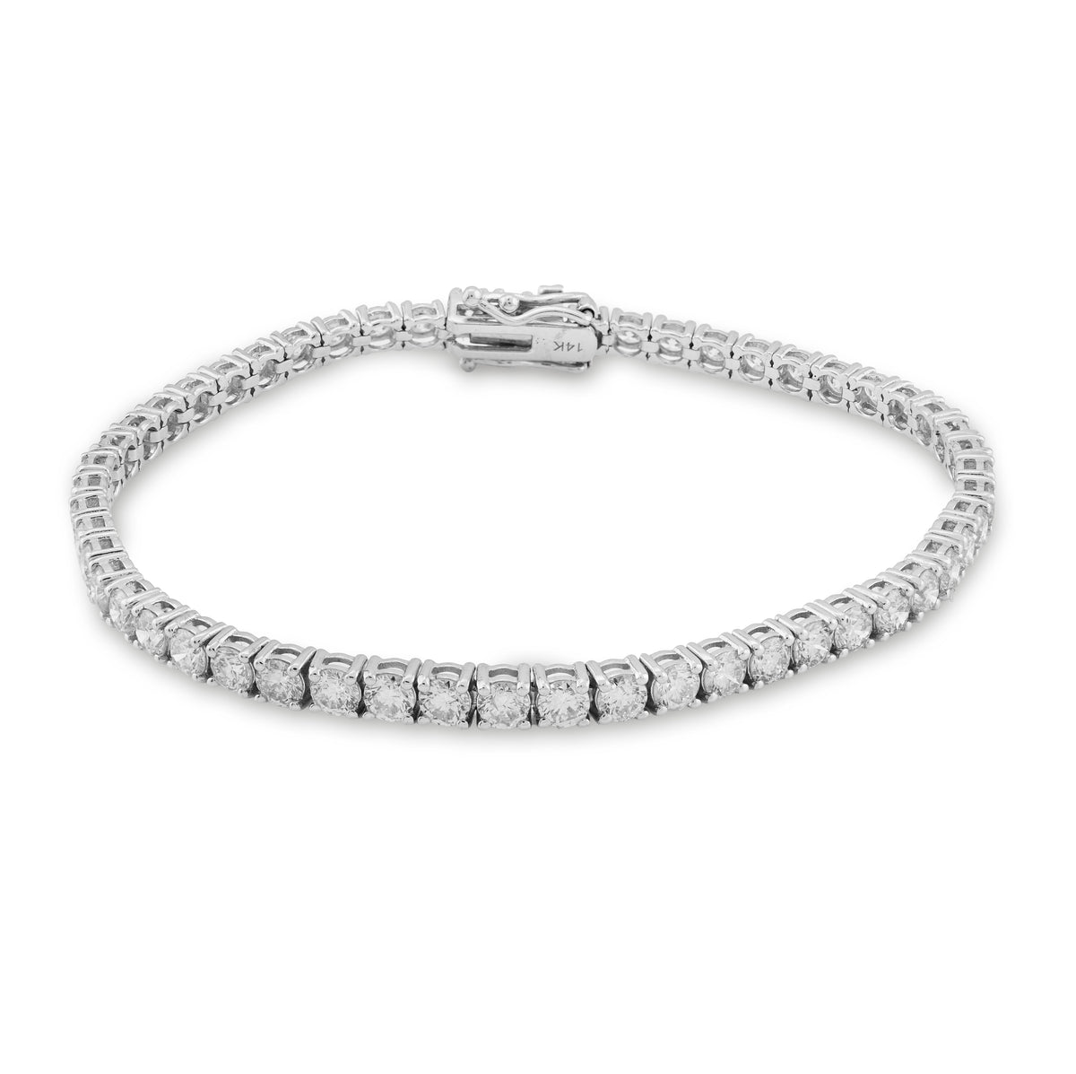 3MM 14k White Gold 9.7gm 5.4CTW Natural Diamond Pointer Tennis Bracelet 7 Inches