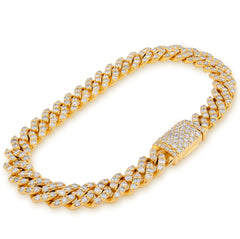 8MM 10k Yellow Gold 30.3gms 6.87CTW Natural Diamond Cuban Link Bracelet 8 Inches