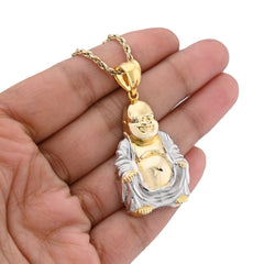Real 10k Yellow & White Gold 5.5 gms Happy Laughing Buddha Pendant Charm For Men
