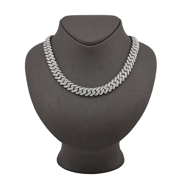 12MM 925 Silver 14.83CTW Natural Diamond Snake Cuban Chain 18In 96.7gms Necklace