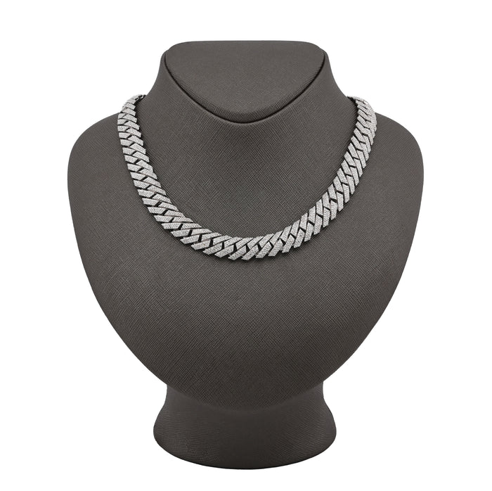 12MM 925 Silver 14.83CTW Natural Diamond Snake Cuban Chain 18In 96.7gms Necklace