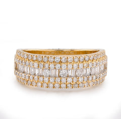 10k Yellow Gold Round/Baguette Centre 2 Row 1.20 CTW Natural Diamond Men Band 6.1g