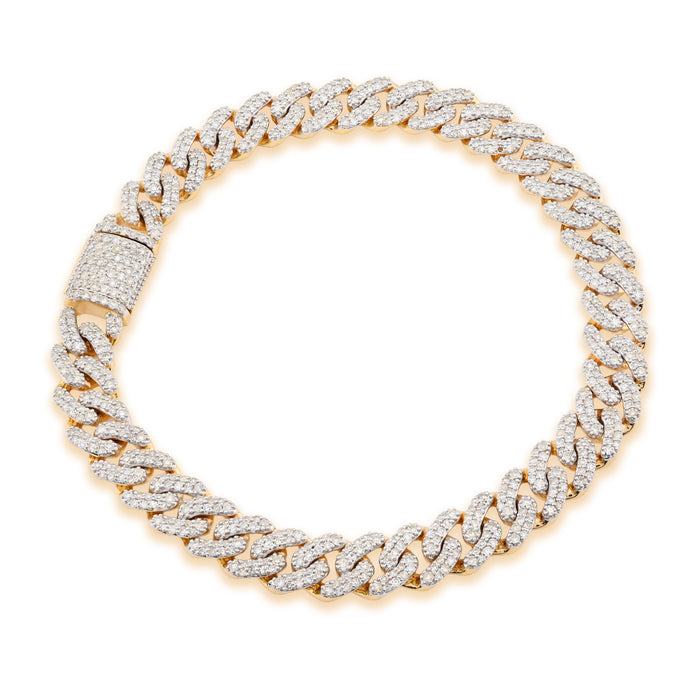 8MM 10k Yellow Gold 17g 3.8CTW Natural Round-Cut Diamond Cuban Bracelet 8 Inches