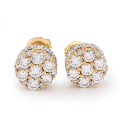 10k Yellow Gold 2CTW Flower Cluster Lab Diamond Men Women Earrings 3g Studs