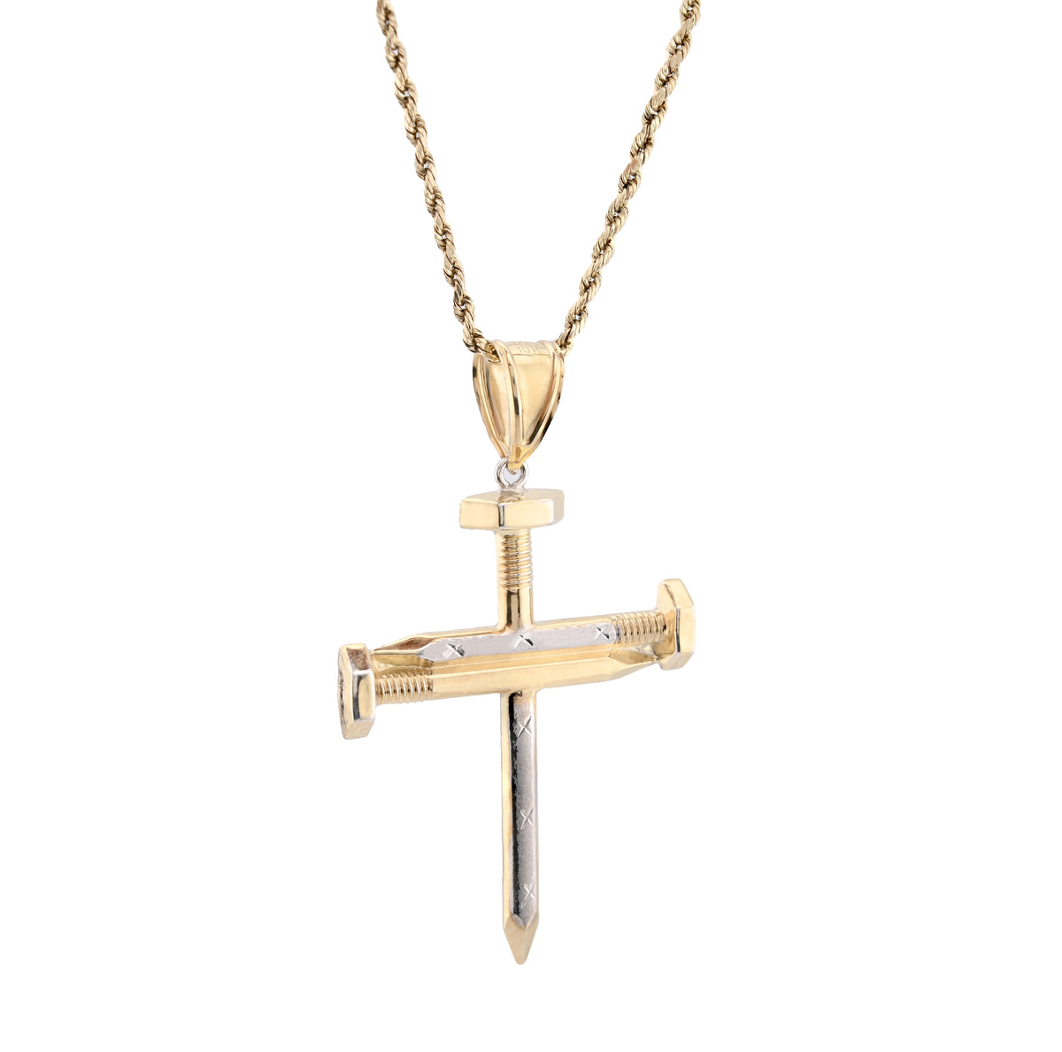 1/10th 10k Gold Bonded 925 Screw Nail Cross Pendant 3.3gms Mens Two Tone Charm