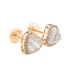 Womens 10k Yellow Gold 0.50 CTW Round/Baguette Natural Diamond Heart Shape Earring Studs 1.4g