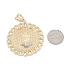1/10th 10k Gold Bonded 925 Praying Hand Cuban Link Pendant Two Tone 9.6gms Charm
