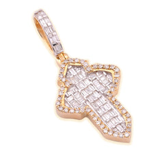 10k Yellow Gold 3.6gm 0.53CTW Natural Round/Baguette Diamond Cross Pendant Charm