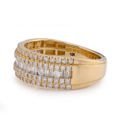 10k Yellow Gold Round/Baguette Centre 2 Row 1.20 CTW Natural Diamond Men Band 6.1g