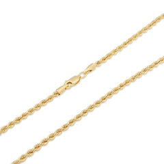 2.5MM Rope Chain Unisex 18 Inch 3.5gm 1/10th 10k Yellow Gold Bonded 925 Necklace