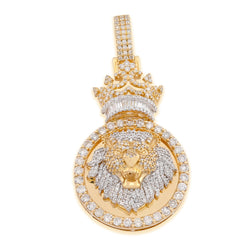10k Yellow Gold 12g 3.75CTW Real Round/Baguette Diamond Lion Crown Pendant Charm