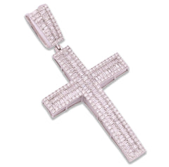 ICED 10k White Gold 11.6g 3.5CTW Real Round/Baguette Diamond Cross Pendant Charm