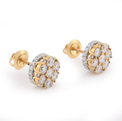 10k Yellow Gold 2CTW Flower Cluster Lab Diamond Men Women Earrings 3g Studs