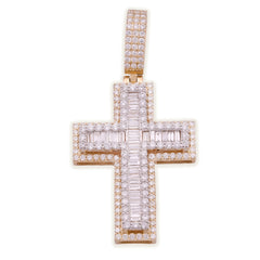 10k Yellow Gold 9.6g 2.8CTW Lab Grown Round/Baguette Diamond Cross Pendant Charm
