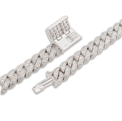 8MM 925 Silver 11.67CTW Pure Diamond 72.6gms Cuban Link ICED Chain 22In Necklace