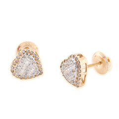Womens 10k Yellow Gold 0.50 CTW Round/Baguette Natural Diamond Heart Shape Earring Studs 1.4g