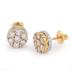 10k Yellow Gold 2CTW Flower Cluster Lab Diamond Men Women Earrings 3g Studs