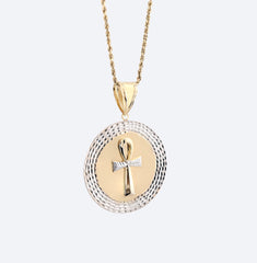 1/10th 10k Gold Bonded 925 Two Tone Ankh Cross Medallion Pendant 6.4gms Charm