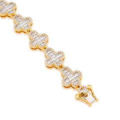 10k Yellow Gold 24.2g 4.33CTW Natural Baguette Cross Diamond Bracelet 8In 11.6MM