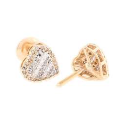 Womens 10k Yellow Gold 0.50 CTW Round/Baguette Natural Diamond Heart Shape Earring Studs 1.4g