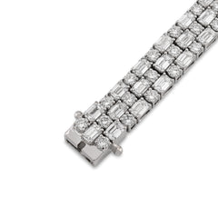 6.5MM 14k White Gold 11.25CTW Lab Diamond Three Row Round/Baguette 7.25" Tennis Bracelet 17.3g