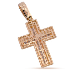 10k Yellow Gold 9.6g 2.8CTW Lab Grown Round/Baguette Diamond Cross Pendant Charm