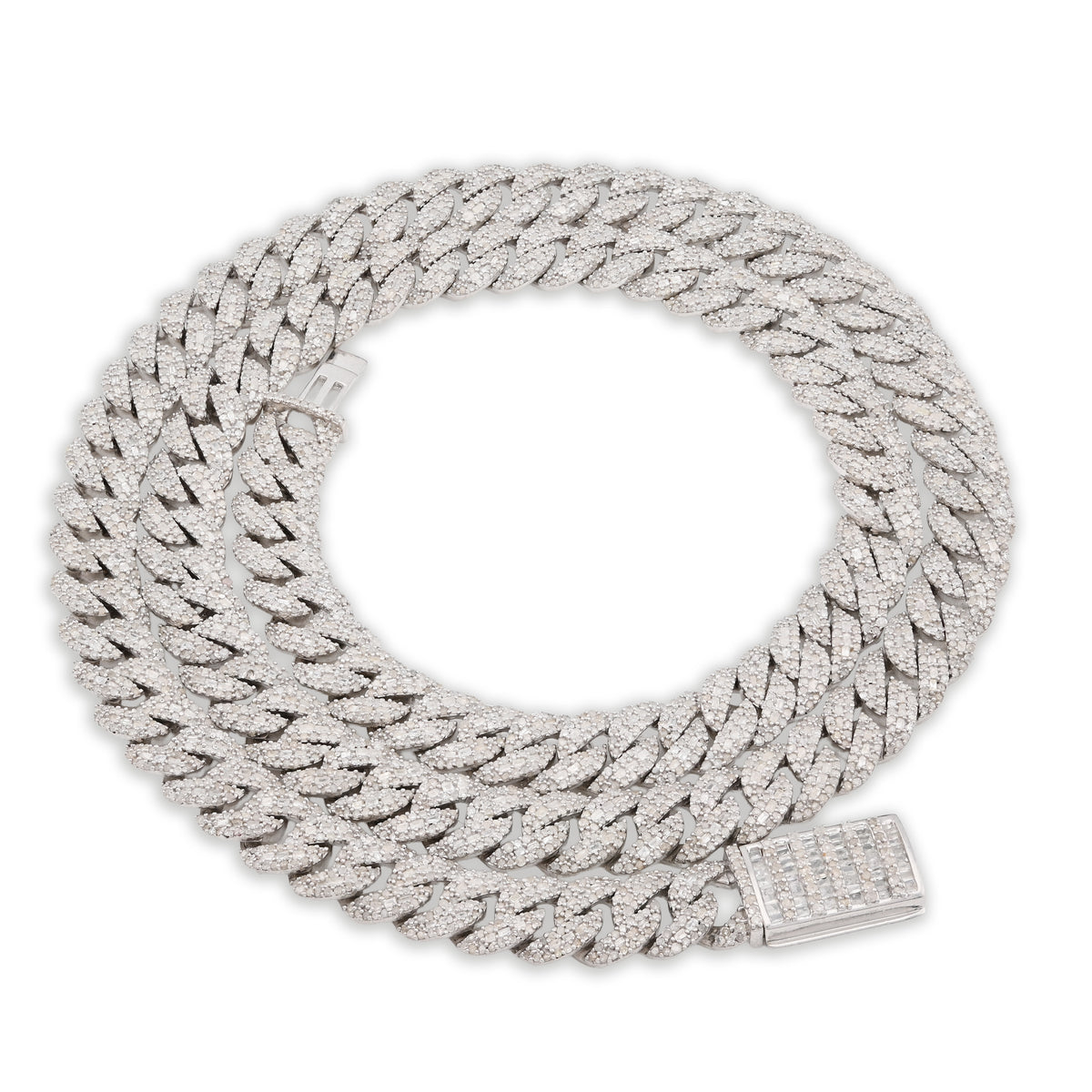 8MM 925 Silver 11.67CTW Pure Diamond 72.6gms Cuban Link ICED Chain 22In Necklace