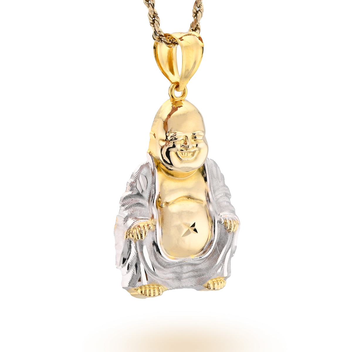 Real 10k Yellow & White Gold 5.5 gms Happy Laughing Buddha Pendant Charm For Men