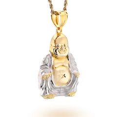 Real 10k Yellow & White Gold 5.5 gms Happy Laughing Buddha Pendant Charm For Men