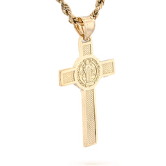 14k Gold 1.8gm St. Benedict San Benito Jesus Cross Crucifix Pendant 2-Tone Charm