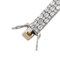 6.5MM 14k White Gold 11.25CTW Lab Diamond Three Row Round/Baguette 7.25" Tennis Bracelet 17.3g