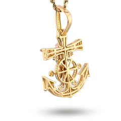 10k Yellow/Rose Gold 7.4gms 0.65 CTW Diamond Jesus Anchor Cross Crucifix Pendant