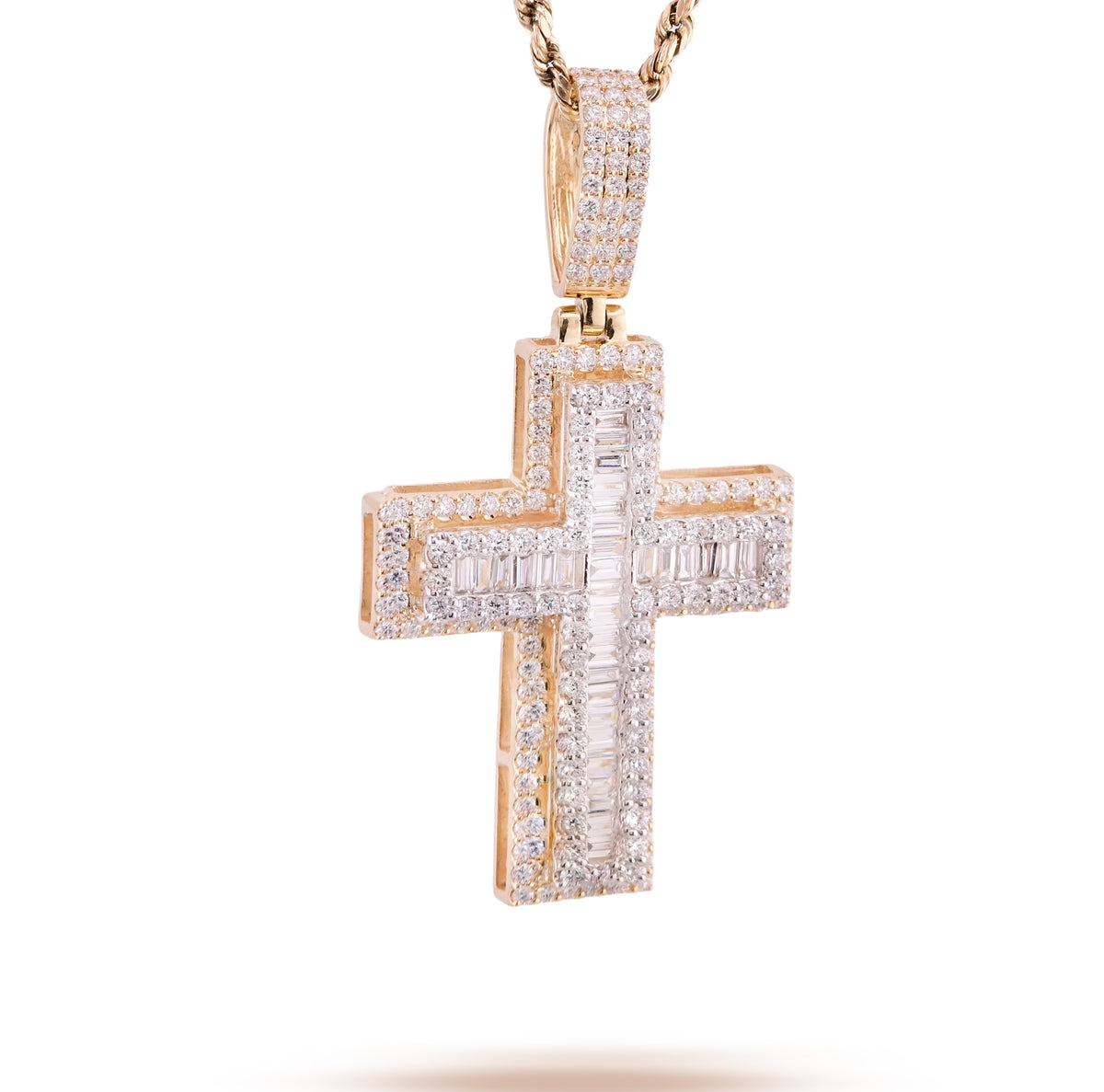 10k Yellow Gold 9.6g 2.8CTW Lab Grown Round/Baguette Diamond Cross Pendant Charm