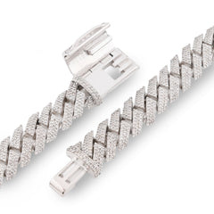 12MM 925 Silver 14.83CTW Natural Diamond Snake Cuban Chain 18In 96.7gms Necklace