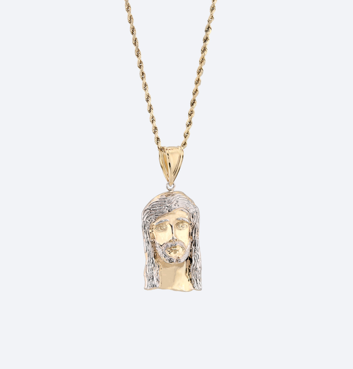 1/10th 10k Gold Bonded 925 Jesus Head Pendant Two Tone 4.3g Mens Religious Charm