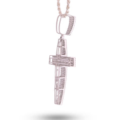 ICED 10k White Gold 11.6g 3.5CTW Real Round/Baguette Diamond Cross Pendant Charm