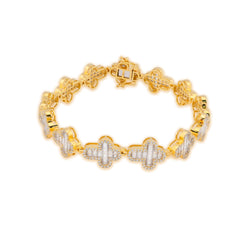10k Yellow Gold 24.2g 4.33CTW Natural Baguette Cross Diamond Bracelet 8In 11.6MM