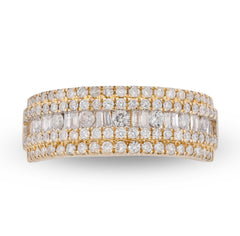 10k Yellow Gold Round/Baguette Centre 2 Row 1.20 CTW Natural Diamond Men Band 6.1g
