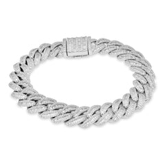 11.5MM 10k White Gold 57.2gms 6.75CTW Pure Round/Baguette Diamond Cuban Bracelet