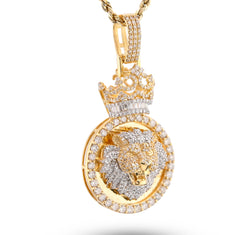 10k Yellow Gold 12g 3.75CTW Real Round/Baguette Diamond Lion Crown Pendant Charm