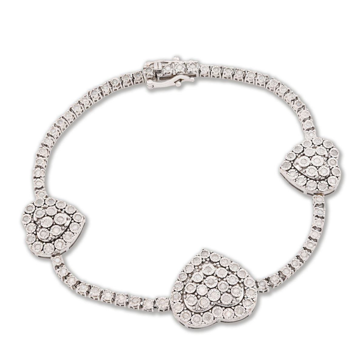 2.5MM 925 Silver 11.8gms 1.15CTW Natural Diamond Heart Tennis Bracelet 7 Inches