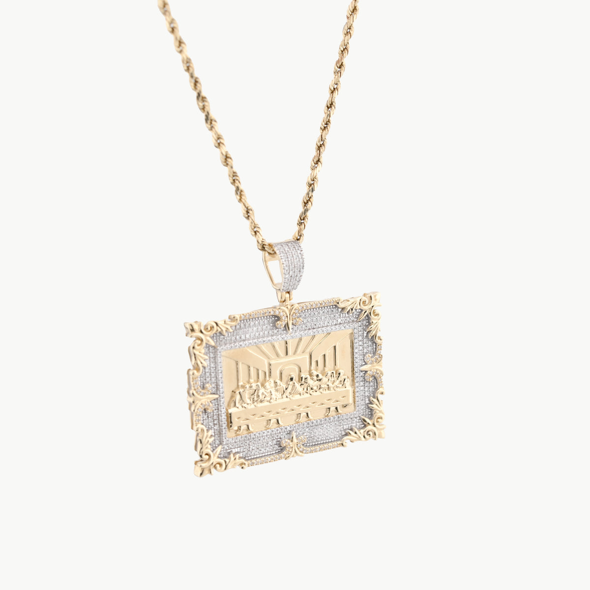 10k Yellow Gold 0.8CTW Natural Diamond Last Supper Apostles Pendant 14.7g Charm