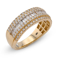 10k Yellow Gold Round/Baguette Centre 2 Row 1.20 CTW Natural Diamond Men Band 6.1g