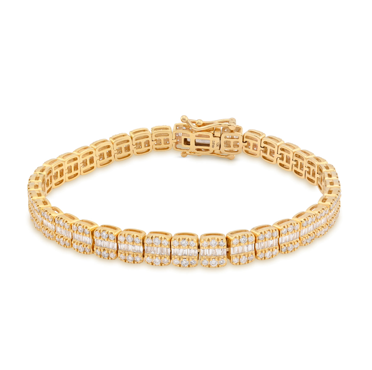 5MM 10k Yellow Gold 15.4g 2.97CTW Natural Round/Baguette Tennis Diamond Bracelet