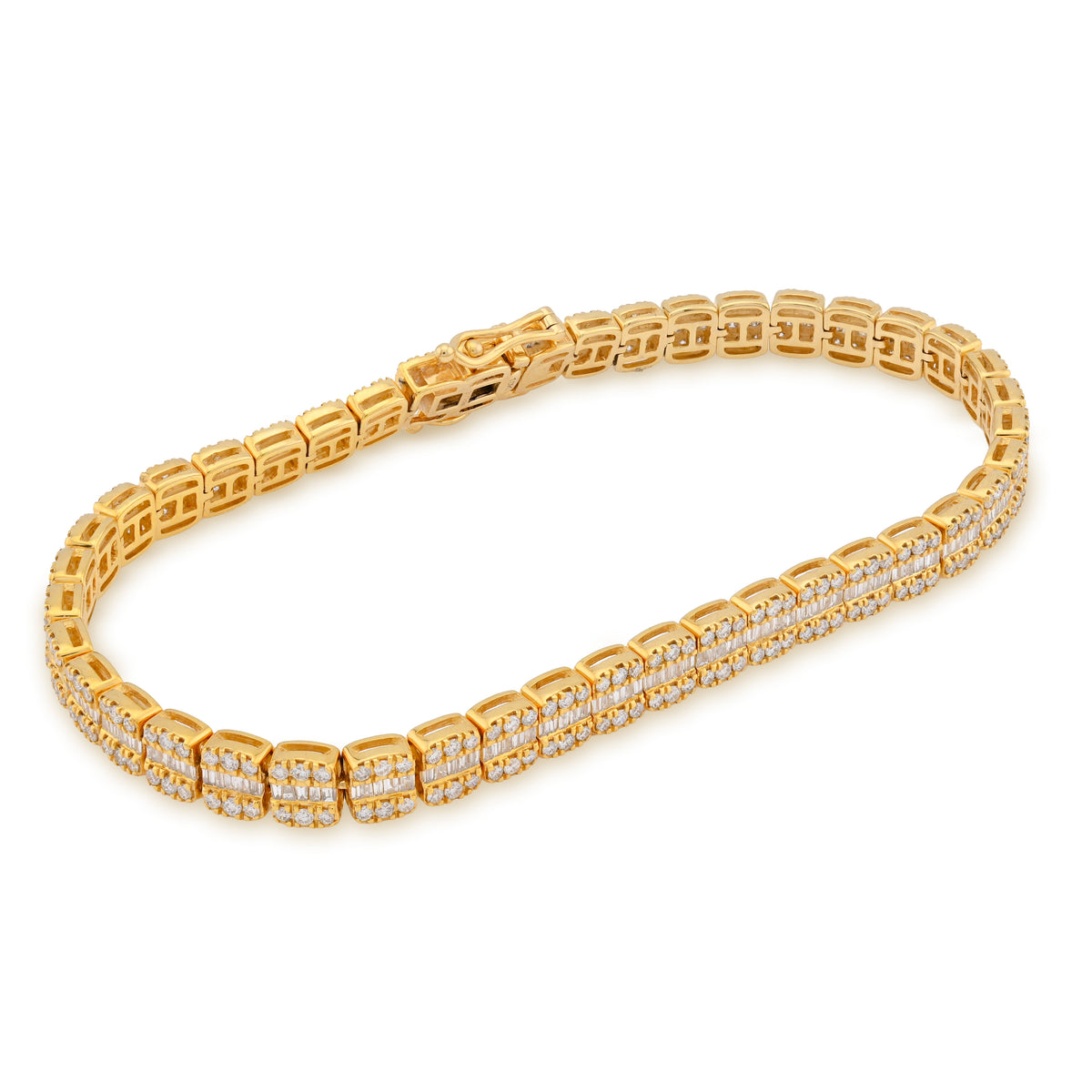 5MM 10k Yellow Gold 16.8gms 3.71CTW Pure Round/Baguette Diamond Tennis Bracelet