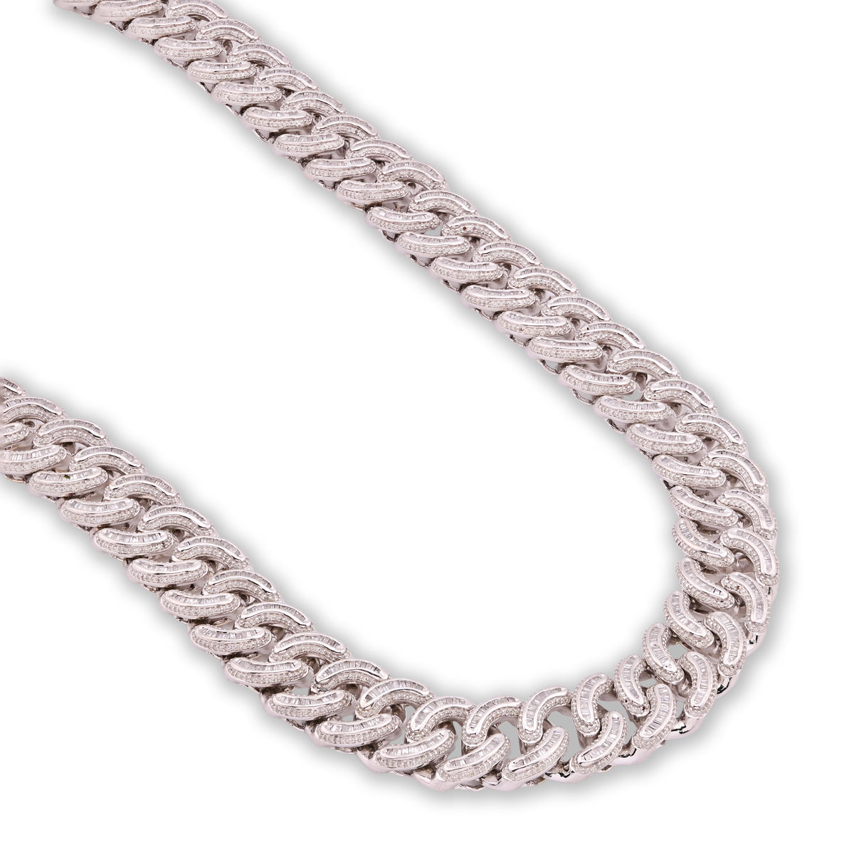 17MM 10k White Gold 23In 26.5CTW Pure Round/Baguette Diamond 223.9gm Cuban Chain