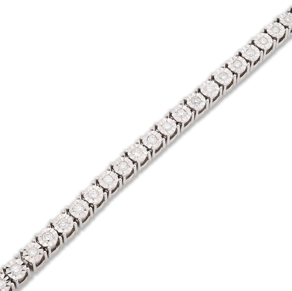 3.5MM 10k White Gold 11gm 1CTW Natural Diamond Illusion Tennis Bracelet 7 Inches